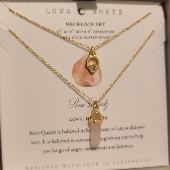 POWER OF TWO 2 Luna Norte Gold plated Necklaces ROSE QUARTZ - Picture 12 of 13